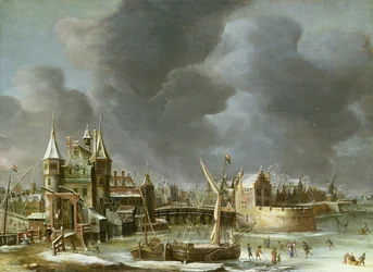 Ansicht des Regulierspoort, Amsterdam, im Winter